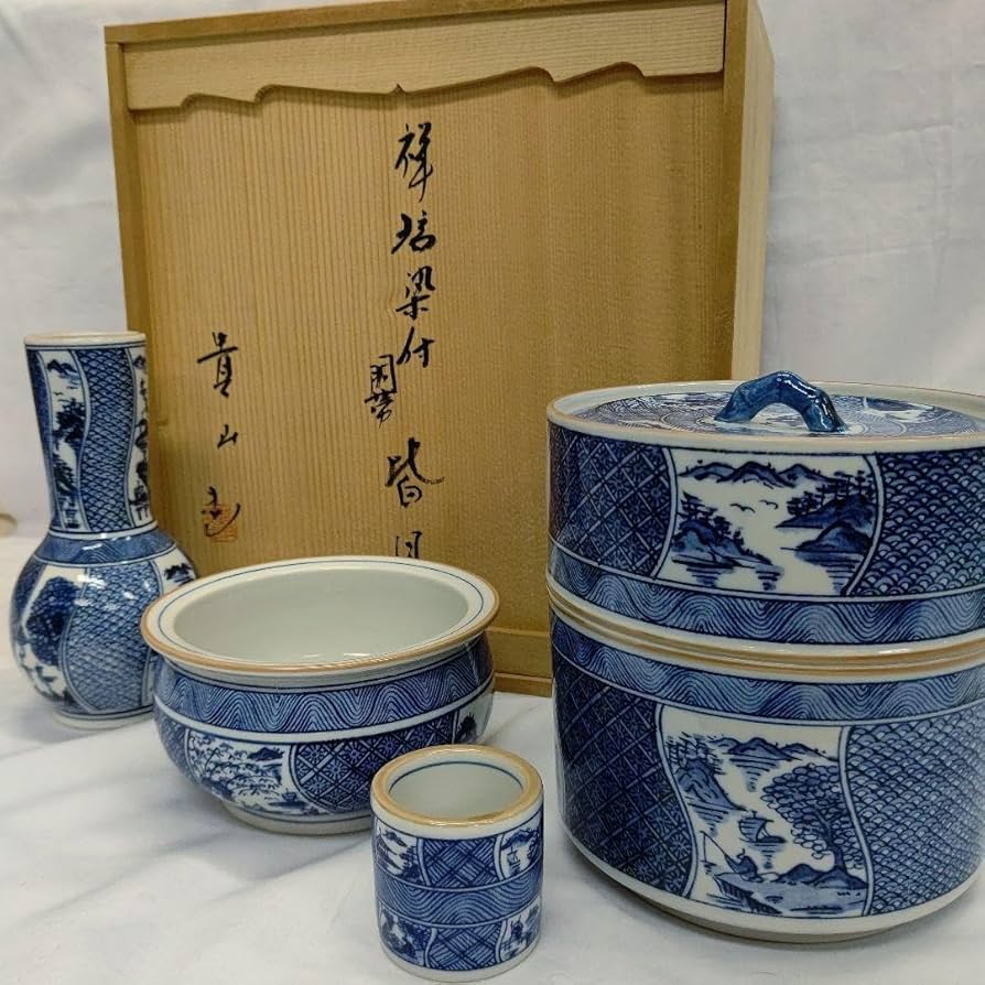 茶道具 永楽 染付『人物祥瑞文』面取向付 盛鉢 茶道具☆時代物 茶道具 水指 水差し 染付 祥瑞 腰捻 西村徳泉作 紫翠窯 共蓋